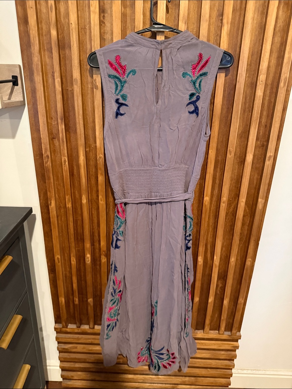 Anthropologie Amy Velvet Patchwork Beaded Midi Dress. 8 - Picture 4 of 8
